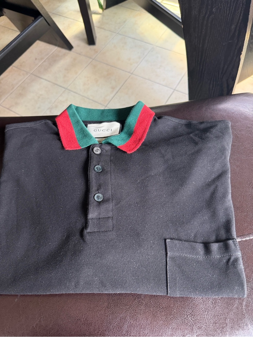 Gucci Navy Polo with Green and Red Trim Collar